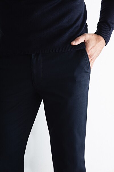 DeFacto Dfc - Erkek Lacivert Standart Kalıp 4 Cepli Pamuklu Esnek Chino Düz Paça Kanvas Pantolon