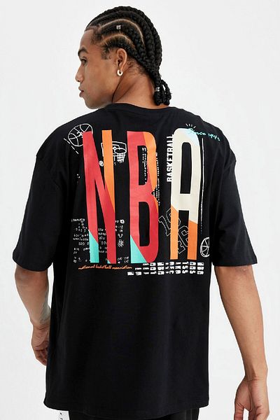 DeFacto Κοντομάνικο μπλουζάκι NBA Wordmark Oversize Crew με λαιμόκοψη βαμβακερή πλάτη