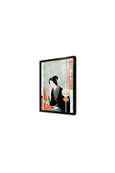 Tablosan Femeie japoneză care face machiaj, pictură pe sticlă înrămată