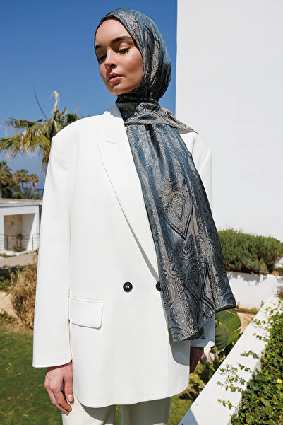 Mooncorn Liva Desen Shine Line Shawl Petrol Blue-Beige