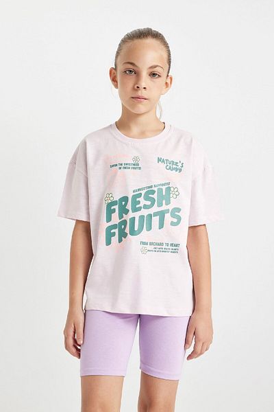 DeFacto Girl's Crew Neck Printed Relax Fit T-Shirt D0873A824HS