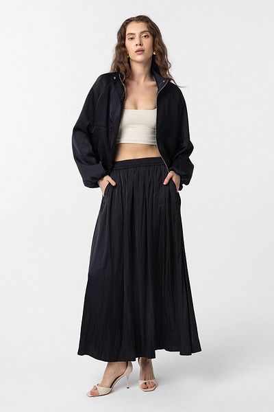 Antioch Black Long Draped Pleated Women's Skirt