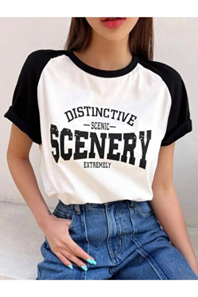 MOONBULL Γυναικείο μπλουζάκι με στάμπα σκηνικού σχεδίου και μανίκια ρεγκλάν σ...