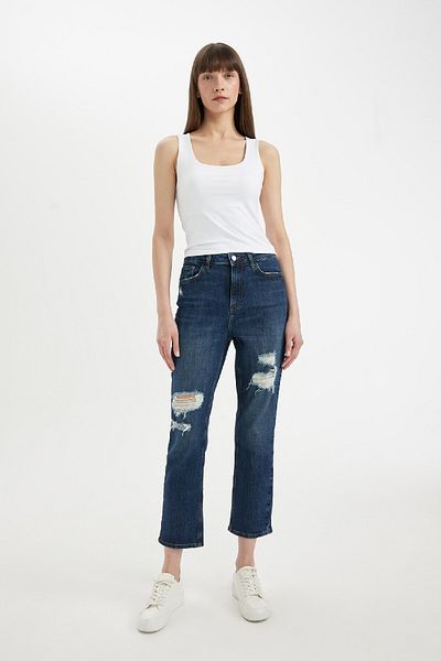 DeFacto Pantaloni Mary Vintage cu talie înaltă, cu detaliu rupt, până la gleznă - C9219AX24HS