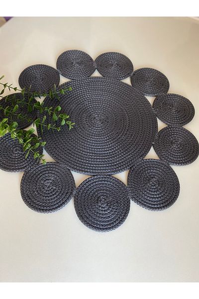 ELÇİÇEK HOME Handmade, Wicker, Daisy Runner, Tablecloth, Decorative Coffee Table Cover 50*50 cm (Anthracite)