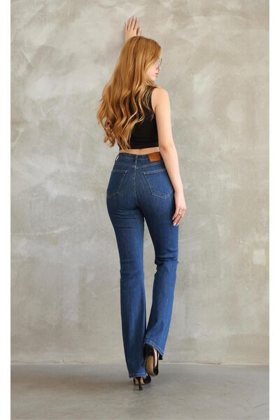 SANTA BELLA Sophio DarkBlue Pantaloni de denim din lycra pentru femei, cu talie super înaltă, cu picior evazat