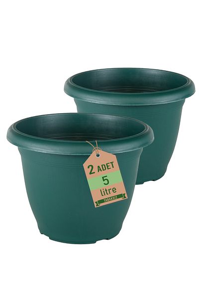 ToXA 2-Piece Villa Flower Pot Set 5 Liters Green 25cm Drainable Plateless Matte Plastic Round Flower Pot