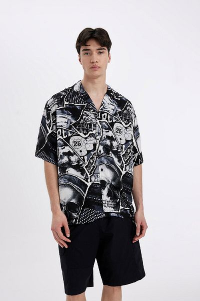 DeFacto Relax Fit Viscose Short Sleeve Shirt - Apache Collar, Printed C7685AX24SM