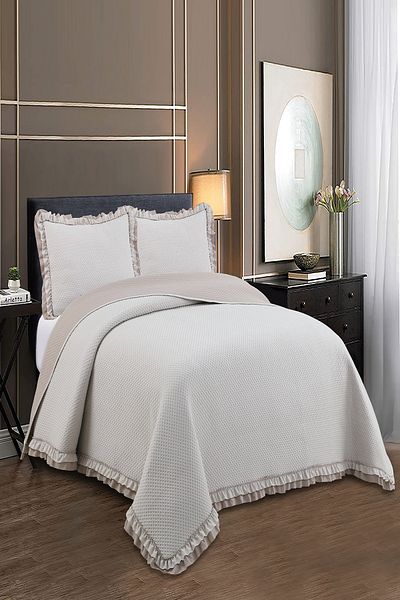 eco concept Double Color Flat Bedspread, Ruffled Double Bed Cover Dowry, Double Bed Cover