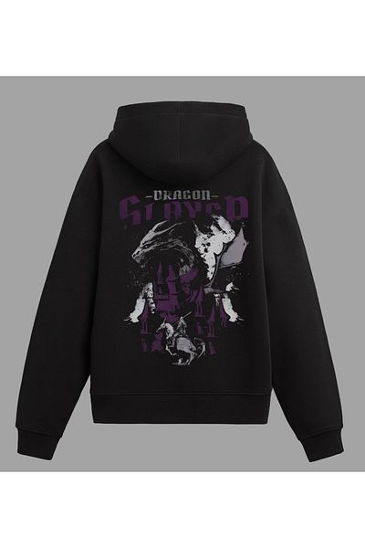 Edizen Dragon Slayer Hoodie Unisex Oversize 100% Cotton Black Hooded Sweatshirt