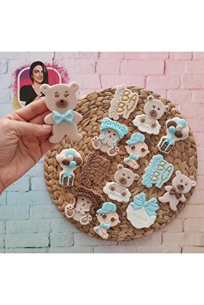 Tatlı Armağanlar İsimli Ayıcıklı Uçan Balonlu Erkek Baby Bebek Butik Kurabiye - 20 Adet
