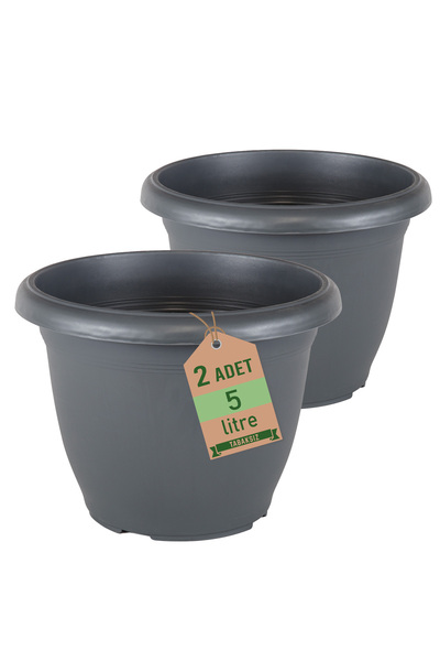 ToXA 2li Villa Saksı Seti 5 Litre Antrasit Delikli Tabaksız Mat Plastik Yuvar...