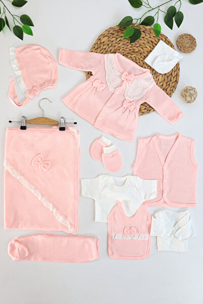 Sitilin Kız Bebek Lüks Süslü Fistolu Çiçek Nakışlı Dantelli 10'lu Hastane Set...
