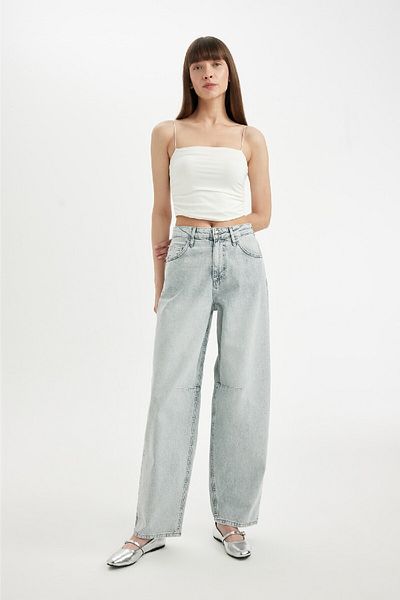 DeFacto High Waist Baggy Fit Lange Jeans - verwaschene Hose D0192ax24hs
