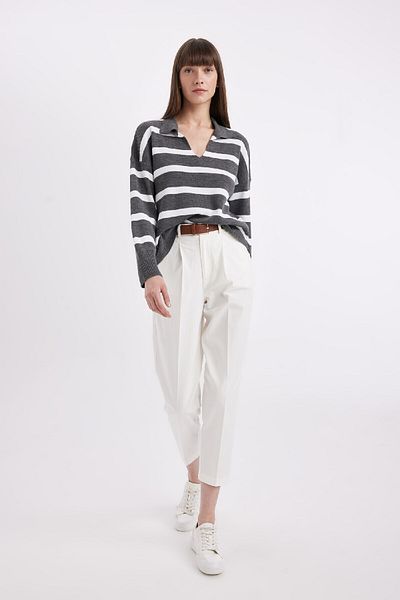 DeFacto Relax Fit Polo Collar Striped Knitwear Sweater A3861Ax24Wn