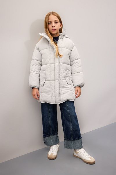 DeFacto Girls Water Repellent Hooded Lightweight Long Puffer Coat Parka with Zipper Pocket C9026A824Au