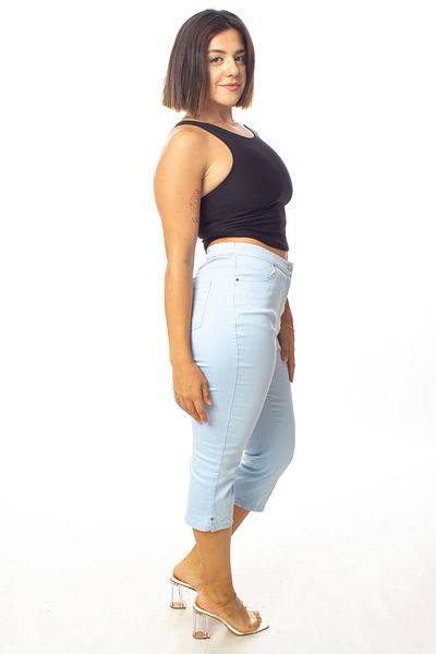 Paşalı High Waist One Hundred Percent Cotton Canvas Capri