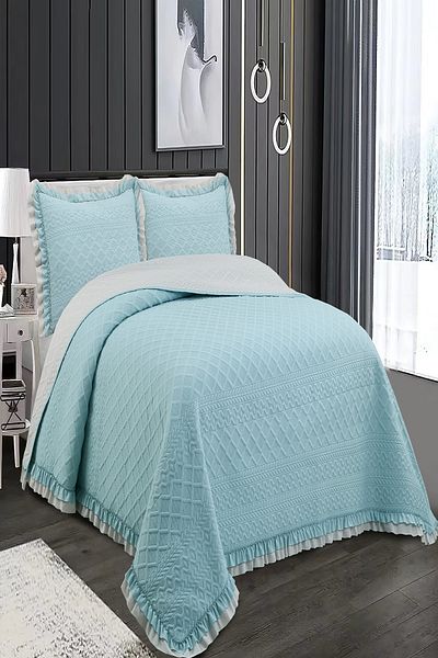 eco concept Ruffled Double Bed Cover, Daily Double Bed Cover, Dowry Bed Cover