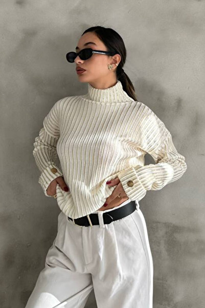 oshebu guler ridicat Pulover împletit cu foiță de argint