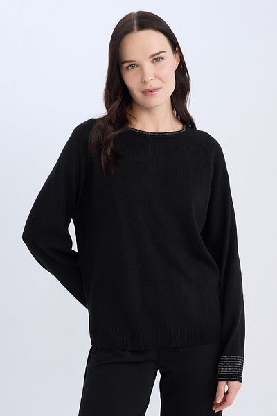 DeFacto Black Glitter Raglan Sleeve Crew Neck Knitwear Tunic - Regular Fit D1580Ax24Wn
