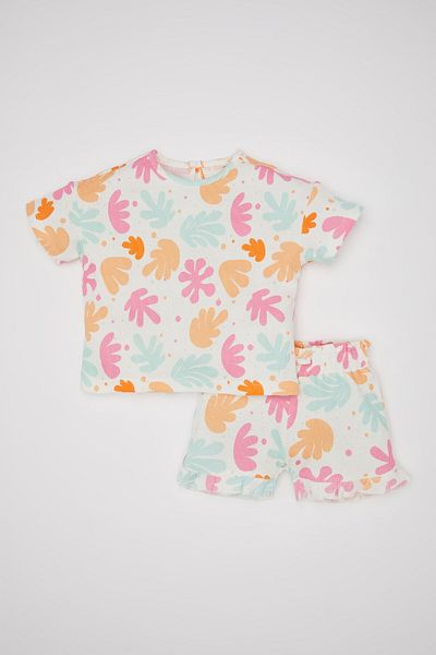 DeFacto Baby Girl Set - Gemustertes Waffel-Rundhalsausschnitt und Shorts C9469a524sm