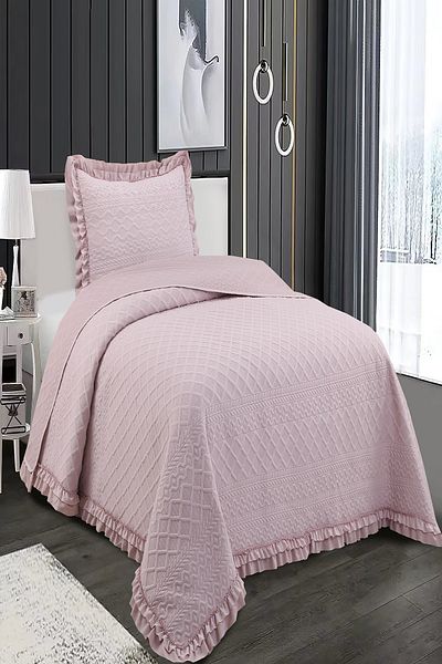 eco concept Bohemian Single Bedspread, Reversible Bed Coverlet, Ruffled Casual Bedspread