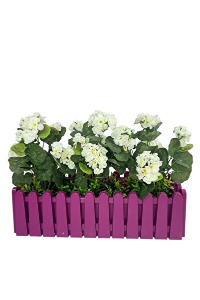 Nettenevime Yapay Çiçek Beyaz Sardunya Çiçekleri Mor Çit Saksıda Küpeşte Askılı Balkon Çiçeği Çiçek Sepeti