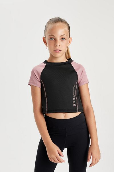 DeFacto Girls' Slim Fit Slim Fit Crew Neck Letter Print Short Sleeve T-Shirt D0313A824Au