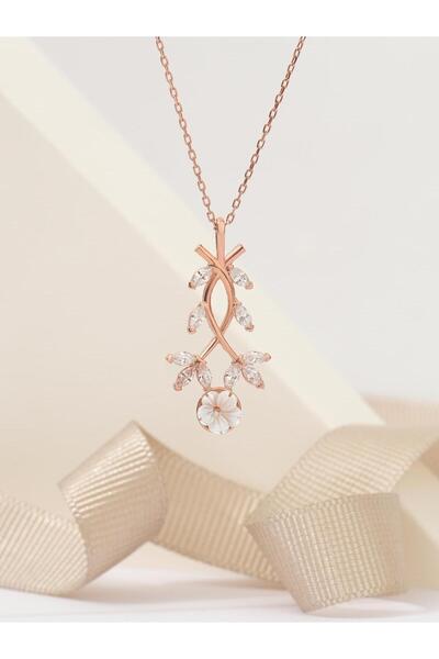 Siset Gümüş 935 Ayar Rose Kaplama Manolya Çiçekli Yaprak Madel İkili Gümüş Set