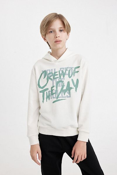 DeFacto Boy's Text Printed Hooded Sweatshirt C9801A824Wn