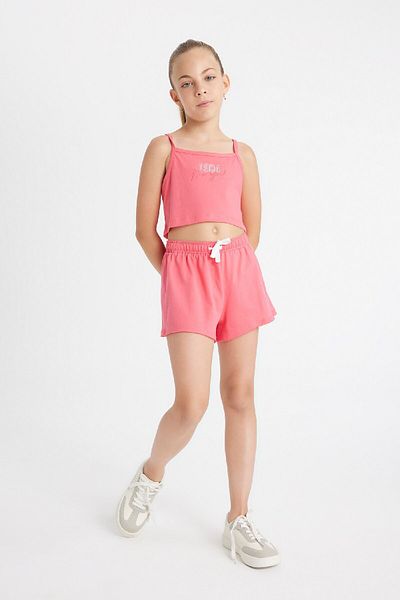 DeFacto Girls' 2-Piece Set Printed Thin Strap Tank Top Shorts D0066A824Hs