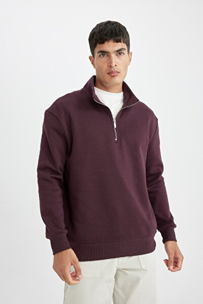 DeFacto Comfort Regular Fit Rahat Kalıp Fermuarlı Dik Yaka Basic Düz Sweatshirt X7405az24au