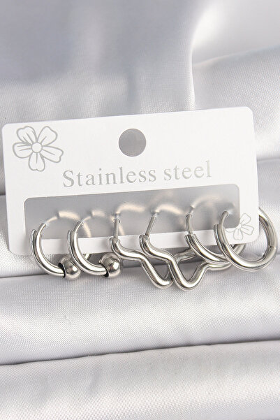 N&M STORE 316L الصلب الفضة اللون الدائري ستار نموذج مجموعة أقراط نسائية