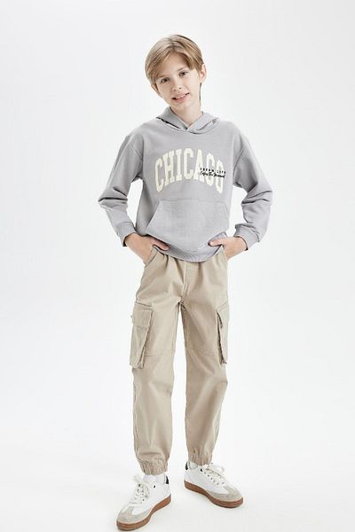 DeFacto Boy's Hooded Pocket Printed Sweatshirt C9798A824Wn
