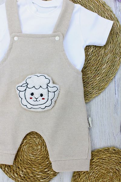 EYMİRGİYİM Lamb Figured Short Salopet Suit for Girls and Boys 0-3 Months, 3-6 Months, 6-9 Months