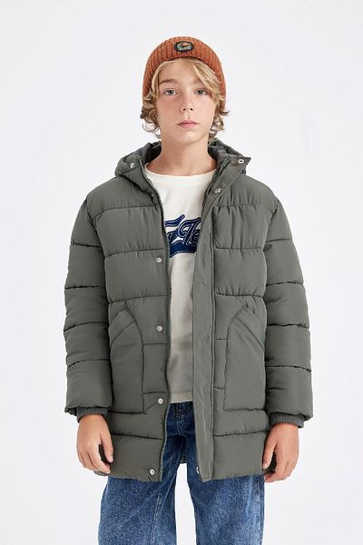 DeFacto Boy's Inflatable Parka - Water Repellent, Hood, Zipper and Pocket C8782A824Wn