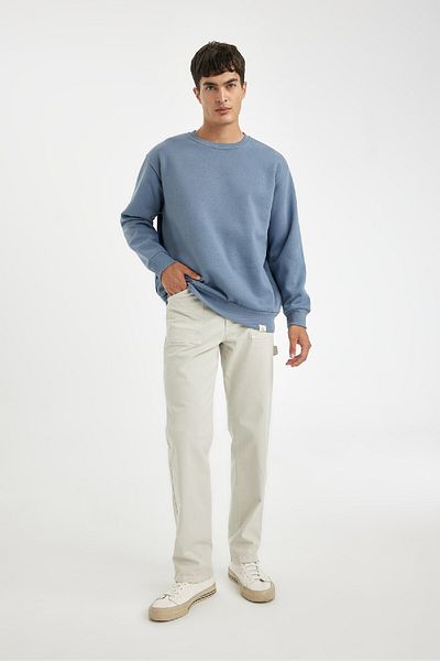 DeFacto Oversize Wide Fit Crew Neck Thick Basic απλό φούτερ T5139az24au