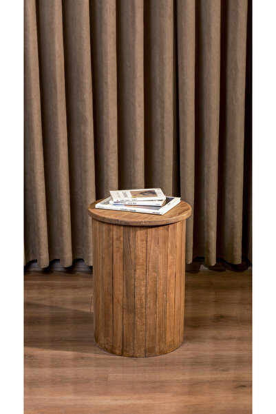 Aberteka Lona Yuvarlak Doğal Ahşap Yan Sehpa - Komodin - Salon - Oturma Odası...