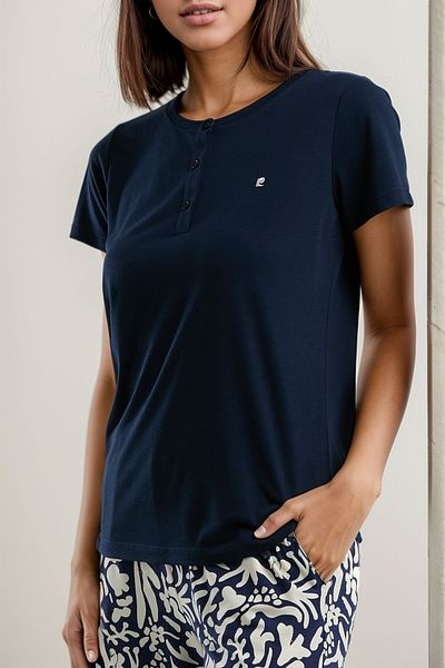 Pierre Cardin Women's Home Wear Short Sleeve Navy Blue 2-Piece Pajamas Set Ll.Pc01.K1.D006