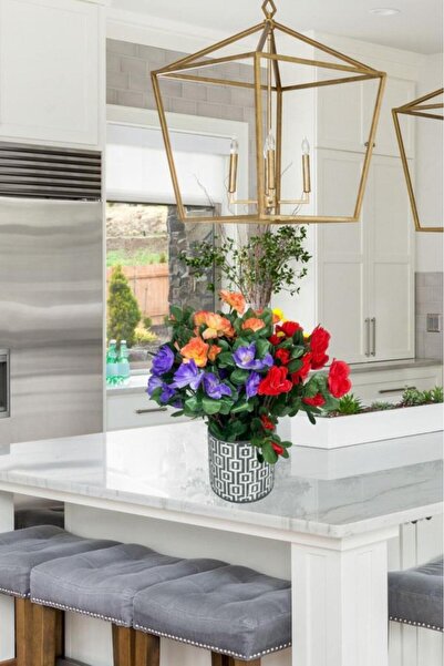 Nettenevime Artificial Flower Arrangement of Colorful Azalea Flowers in Ceramic Gray Pot