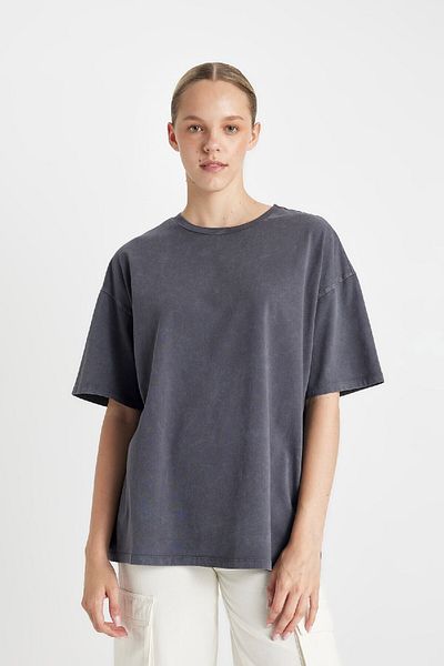 DeFacto Crew Neck Washed Oversize T-Shirt Σετ 2 τεμαχίων - Κοντό μανίκι D2378axns
