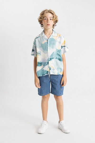 DeFacto Boy's Viscose Short Sleeve Polo Shirt - Oversize, Caulk Design D1522A824Hs