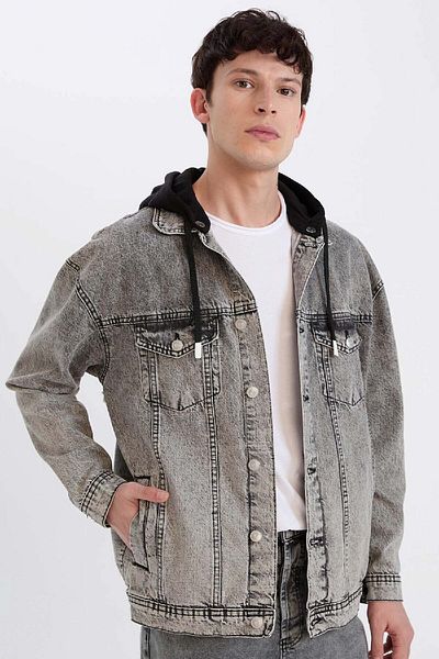 DeFacto 100% Baumwolle Oversize Wide Fit Kapuzen geknöpft Saison Frühling Jean Jacke D0416ax24au