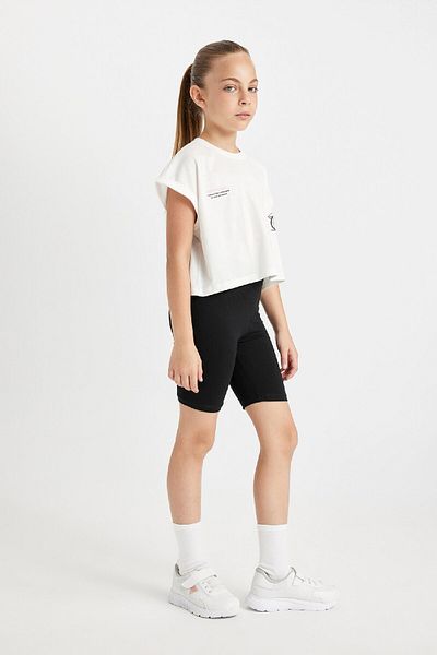DeFacto 2-Piece Printed Set for Girls - Short Sleeve T-Shirt and Biker Leggings D0071A824Hs
