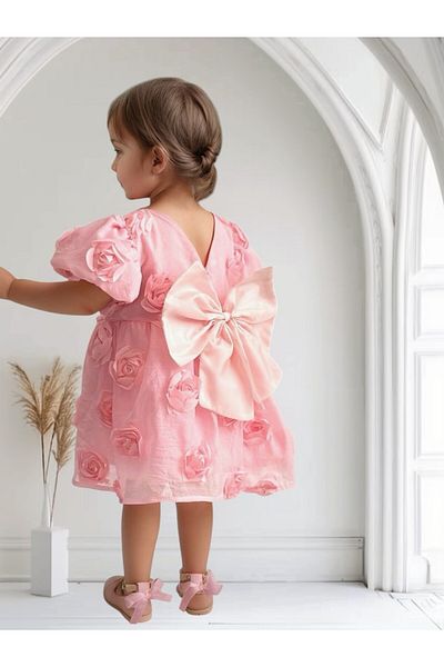 morwind Girl's Dress Rose Bow Detailed Birthday Special Occasion Dress