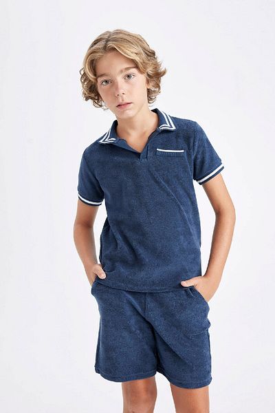 DeFacto Tricou cu mânecă scurtă din țesătură prosop cu guler Apaş pentru băiat D1164a824hs