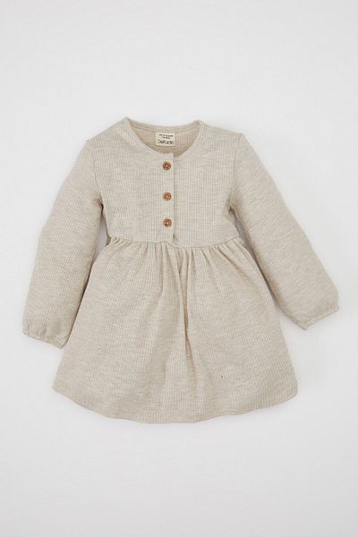 DeFacto Baby Girl Crew λαιμόκοψη με ραβδώσεις καμιζόλα μακρυμάνικο Basic μασίφ φόρεμα A7522a524au
