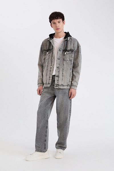 DeFacto 100% Baumwolle Oversize Wide Fit Kapuzen geknöpft Saison Frühling Jean Jacke D0416ax24au