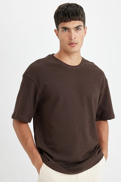 DeFacto Relax Fit Crew λαιμόκοψη Βαμβακερό κοντό μανίκι Basic μασίφ μπλουζάκι D2575ax24au