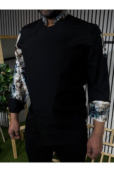 BURAK ALDAY SHOES Jachetă de bucătar unisex cu model din hârtie importată, cu mâneci lungi și închidere cu capse